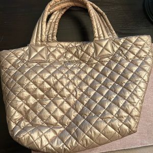 MZ Wallace Metro Deluxe Small Quilted Nylon Tote Bag in Rose Gold